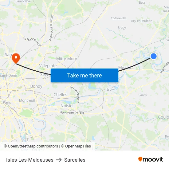 Isles-Les-Meldeuses to Sarcelles map