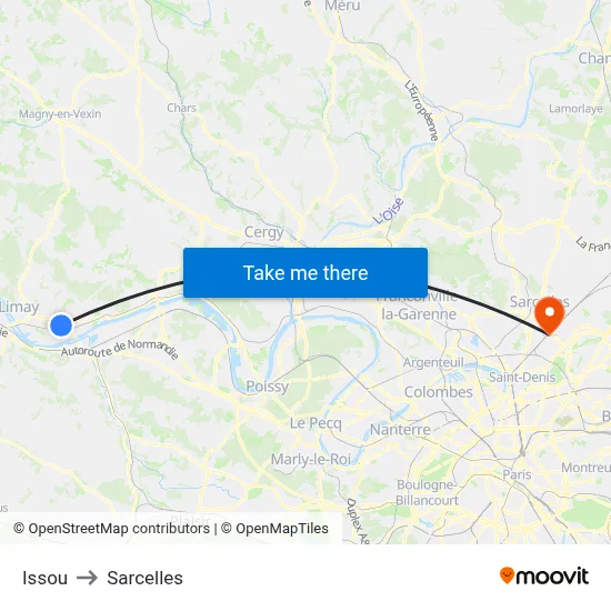 Issou to Sarcelles map
