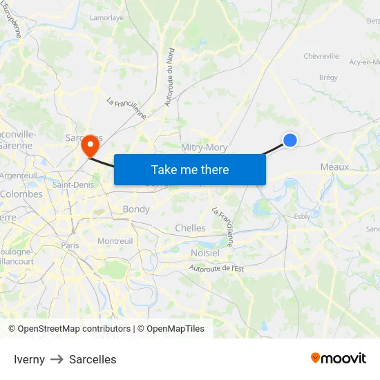 Iverny to Sarcelles map