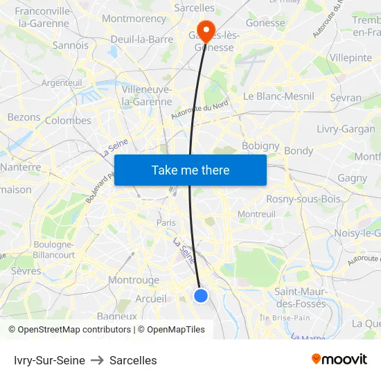 Ivry-Sur-Seine to Sarcelles map