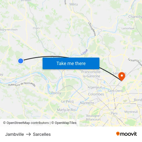 Jambville to Sarcelles map