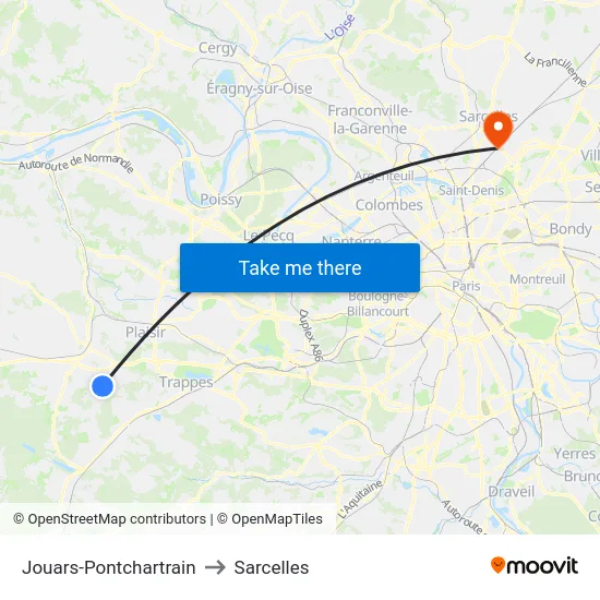 Jouars-Pontchartrain to Sarcelles map