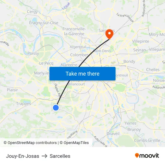 Jouy-En-Josas to Sarcelles map