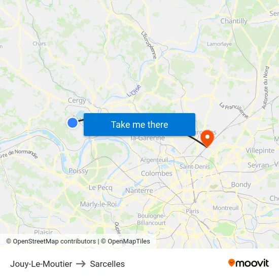 Jouy-Le-Moutier to Sarcelles map