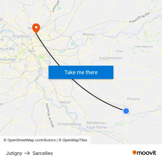 Jutigny to Sarcelles map