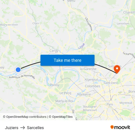 Juziers to Sarcelles map