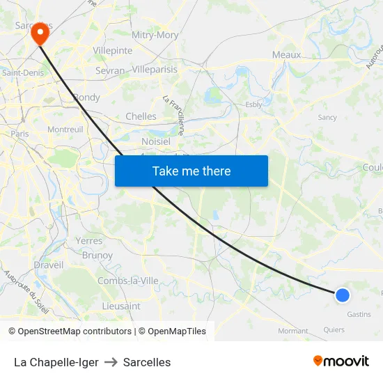 La Chapelle-Iger to Sarcelles map