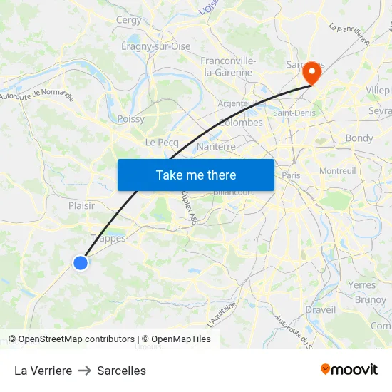 La Verriere to Sarcelles map