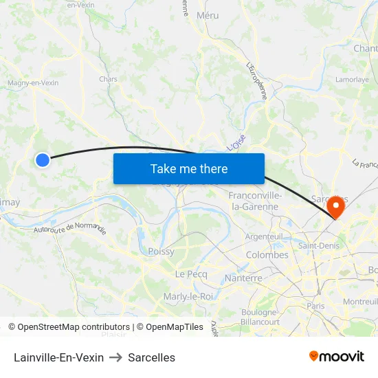 Lainville-En-Vexin to Sarcelles map