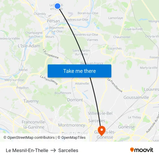 Le Mesnil-En-Thelle to Sarcelles map