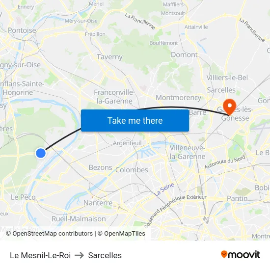 Le Mesnil-Le-Roi to Sarcelles map