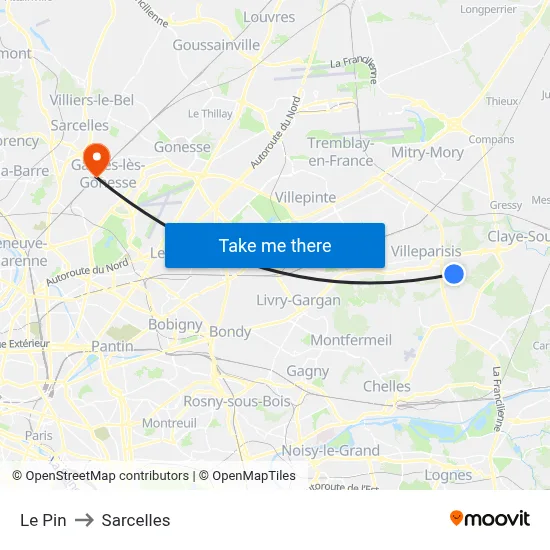 Le Pin to Sarcelles map