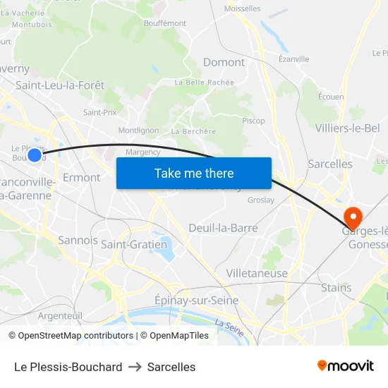 Le Plessis-Bouchard to Sarcelles map