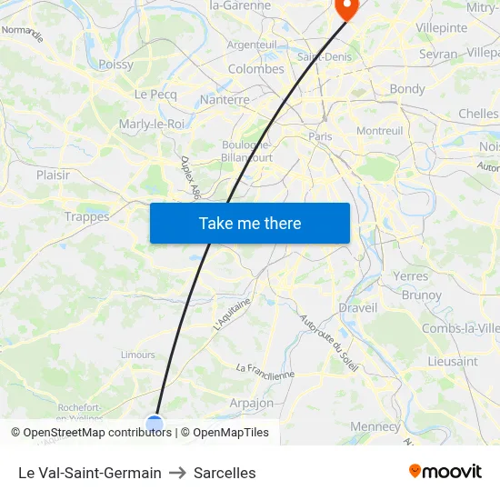 Le Val-Saint-Germain to Sarcelles map