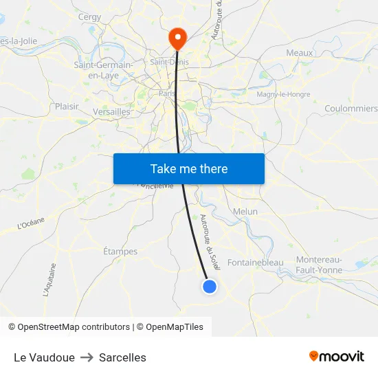 Le Vaudoue to Sarcelles map