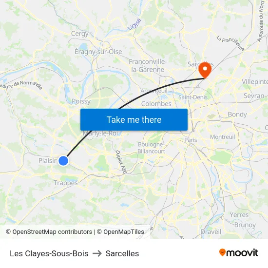 Les Clayes-Sous-Bois to Sarcelles map