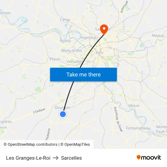 Les Granges-Le-Roi to Sarcelles map