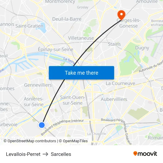 Levallois-Perret to Sarcelles map