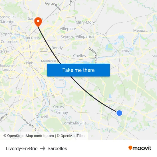 Liverdy-En-Brie to Sarcelles map