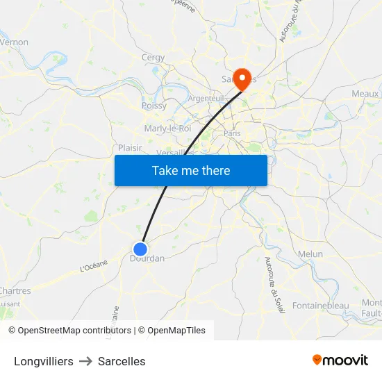 Longvilliers to Sarcelles map