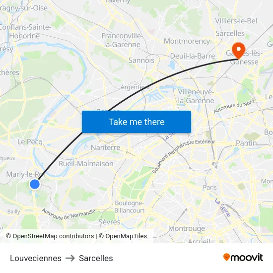 Louveciennes to Sarcelles map