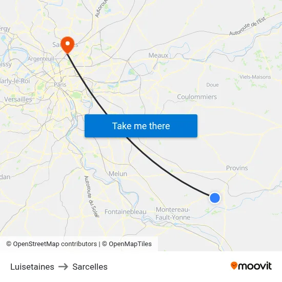 Luisetaines to Sarcelles map