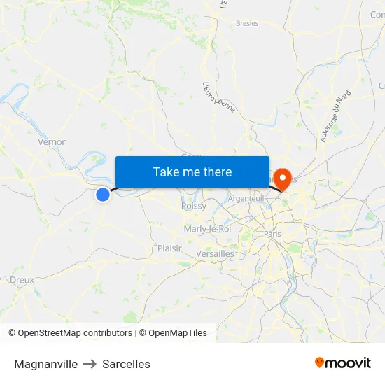 Magnanville to Sarcelles map