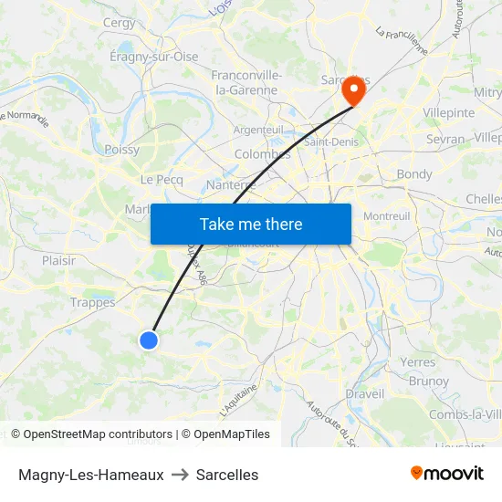 Magny-Les-Hameaux to Sarcelles map