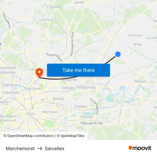 Marchemoret to Sarcelles map