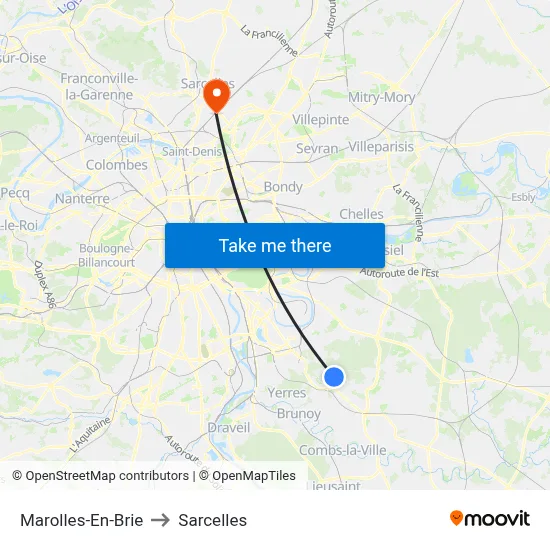 Marolles-En-Brie to Sarcelles map
