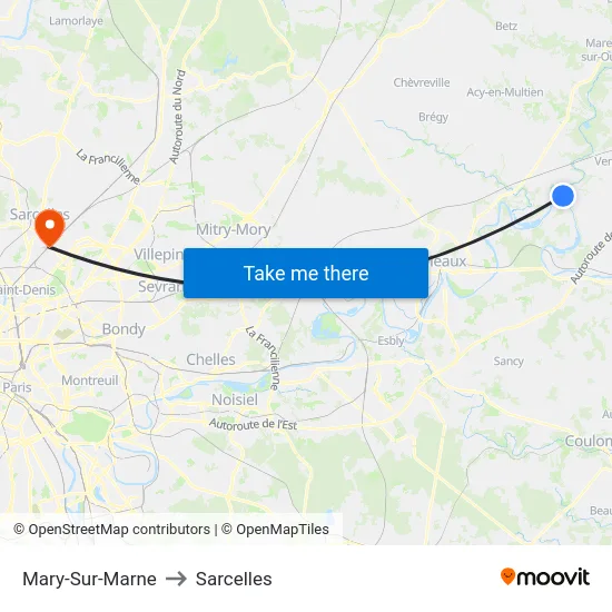 Mary-Sur-Marne to Sarcelles map