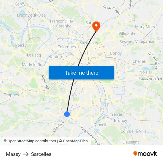 Massy to Sarcelles map