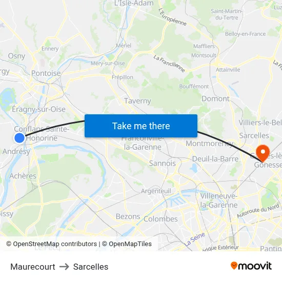 Maurecourt to Sarcelles map