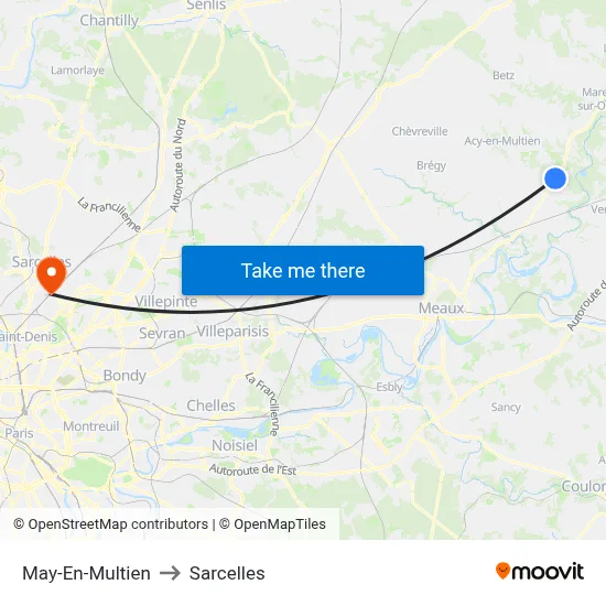 May-En-Multien to Sarcelles map