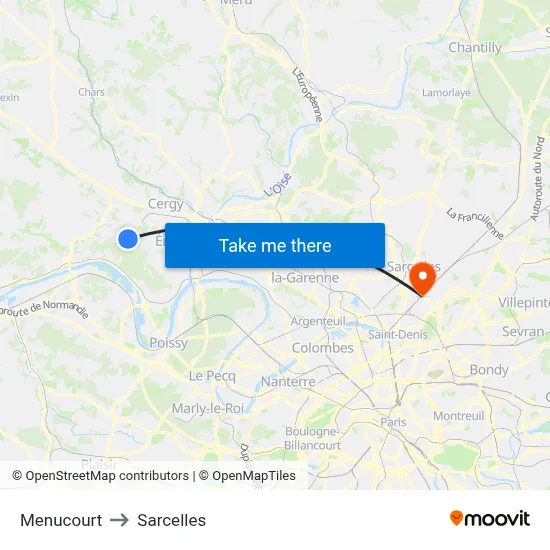 Menucourt to Sarcelles map