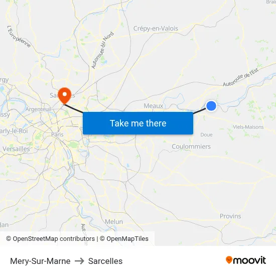 Mery-Sur-Marne to Sarcelles map