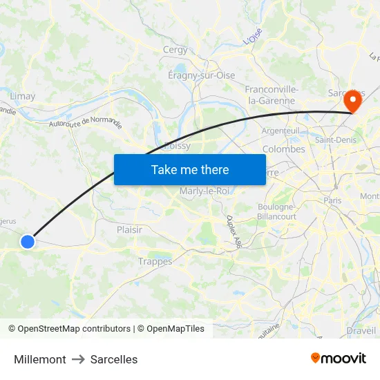 Millemont to Sarcelles map
