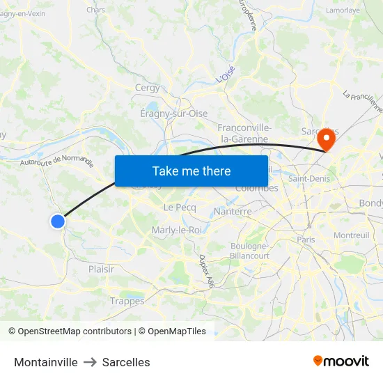 Montainville to Sarcelles map