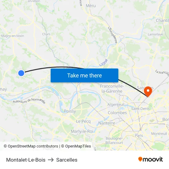 Montalet-Le-Bois to Sarcelles map