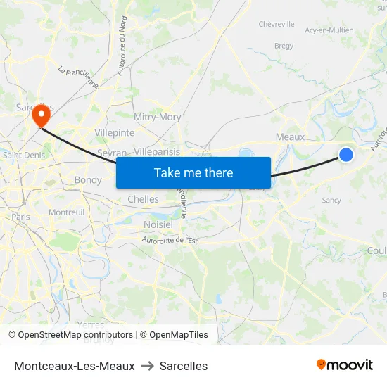 Montceaux-Les-Meaux to Sarcelles map