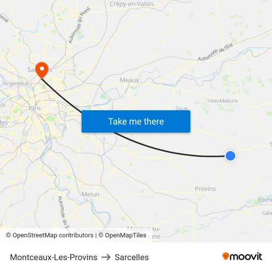 Montceaux-Les-Provins to Sarcelles map