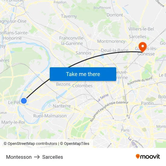Montesson to Sarcelles map