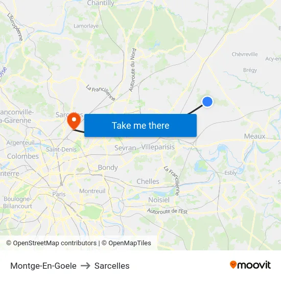 Montge-En-Goele to Sarcelles map