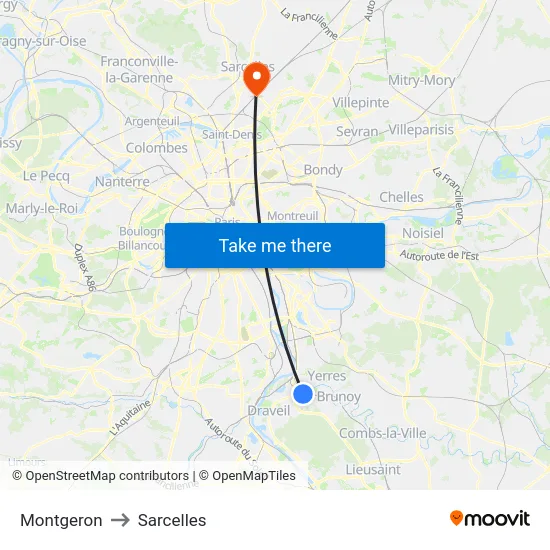 Montgeron to Sarcelles map
