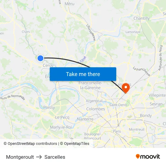 Montgeroult to Sarcelles map