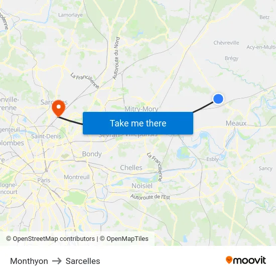 Monthyon to Sarcelles map