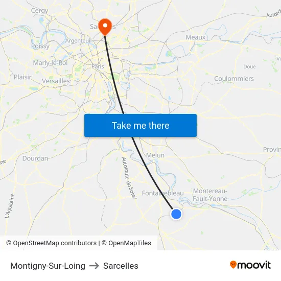 Montigny-Sur-Loing to Sarcelles map