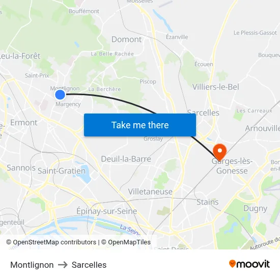 Montlignon to Sarcelles map