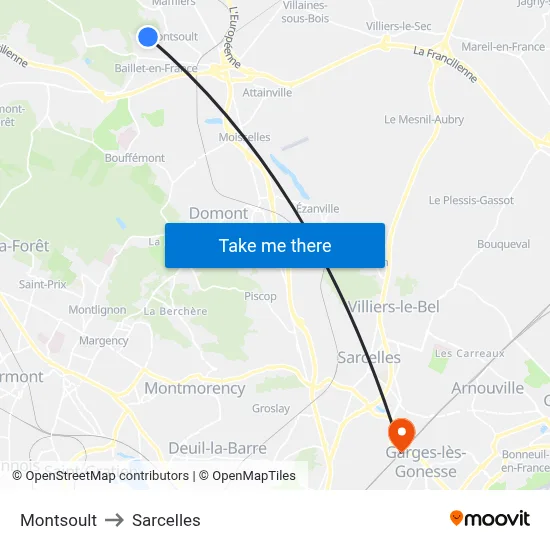 Montsoult to Sarcelles map