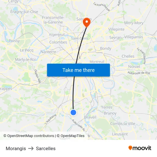 Morangis to Sarcelles map